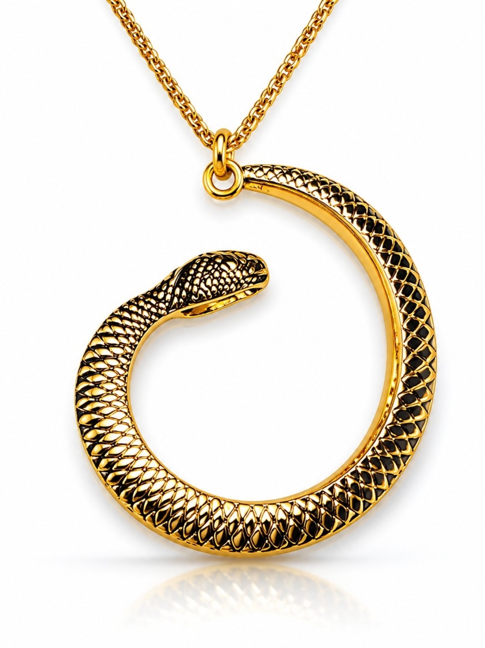 Vintage Gold Tone Snake Pendant Serpent Charm Statement Enhancer Large Reptile